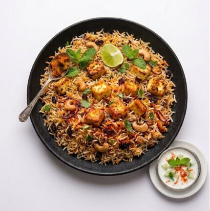 Paneer Biriyani with salad & Coke